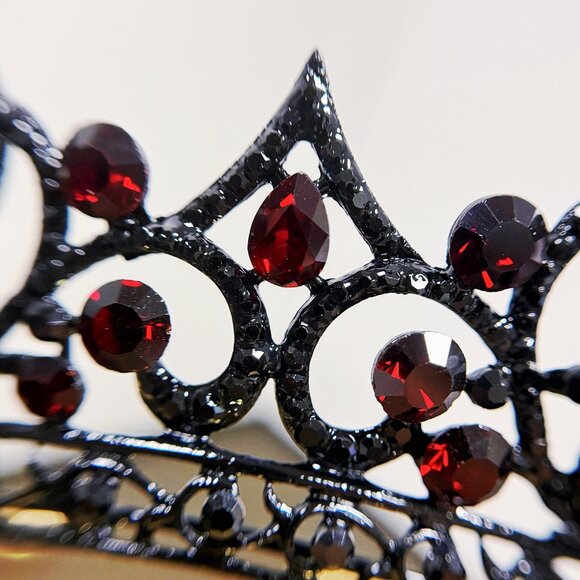 Ruby Crystal Tiara, Black Crown, Princess Tiara, Goth Headband, Red Stone Crown main image 5